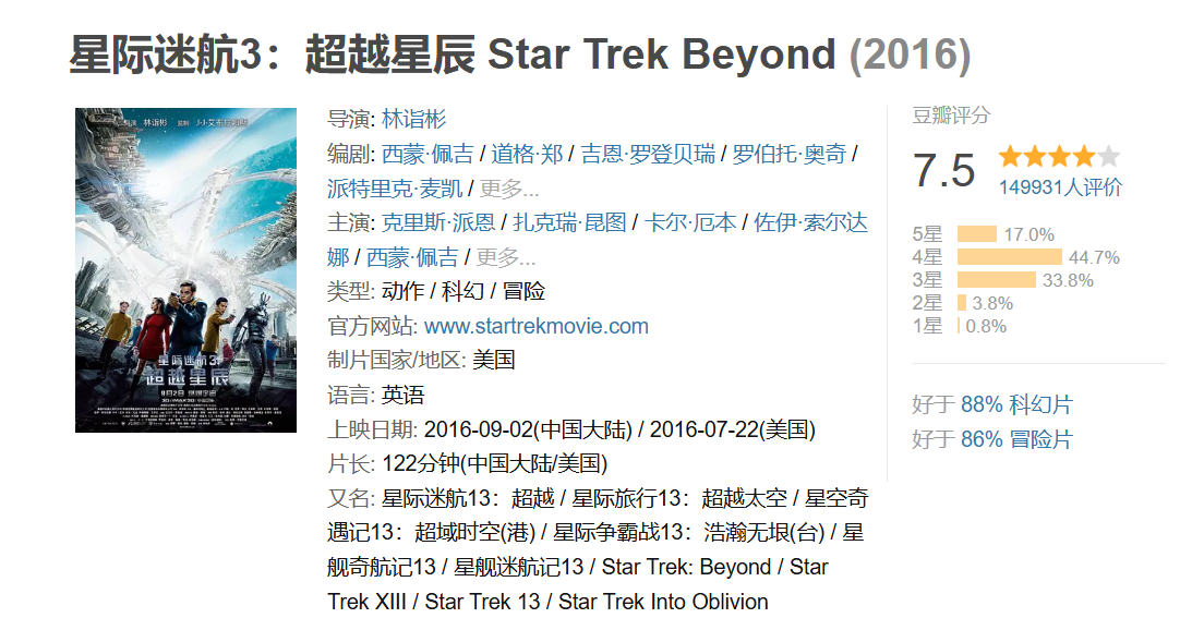 星际迷航系列电影3部合集 1080P 汉语字幕 18.2G